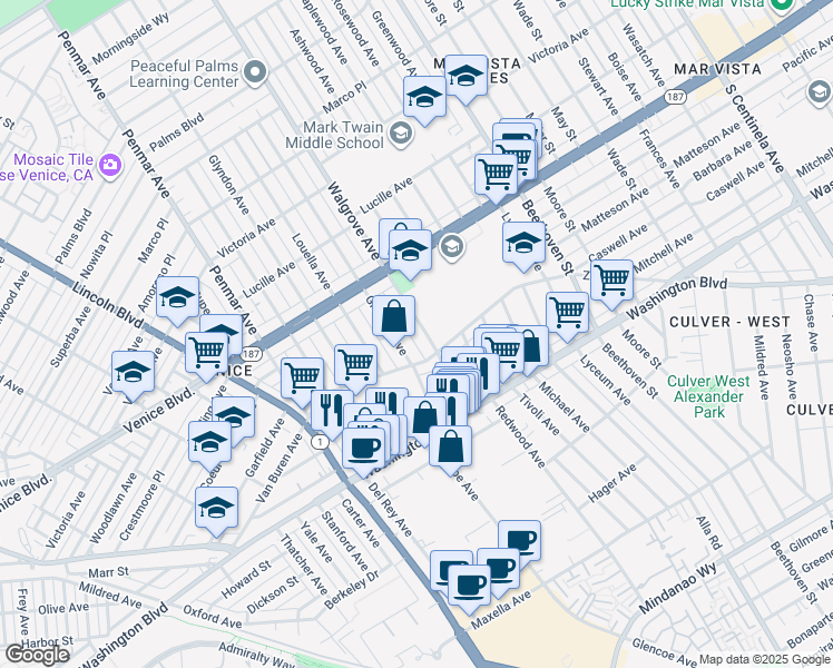 map of restaurants, bars, coffee shops, grocery stores, and more near 13338 Zanja Street in Los Angeles