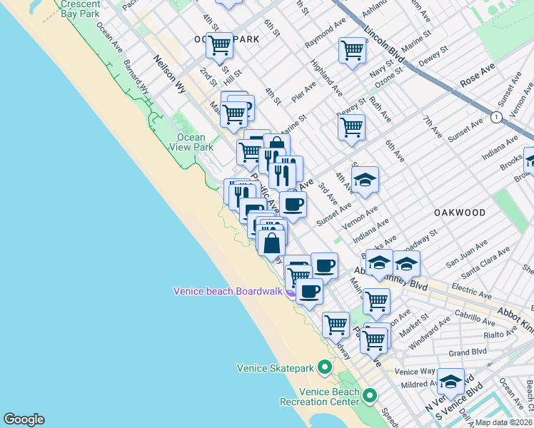 map of restaurants, bars, coffee shops, grocery stores, and more near 30 Dudley Avenue in Los Angeles