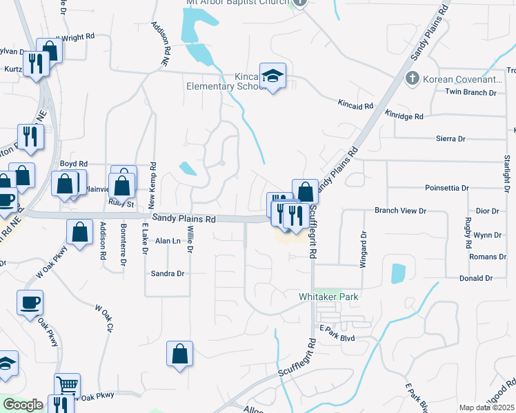 map of restaurants, bars, coffee shops, grocery stores, and more near 2038 Drogheda Lane in Marietta