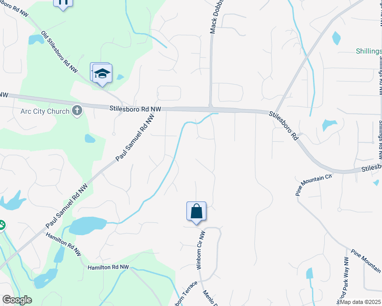map of restaurants, bars, coffee shops, grocery stores, and more near 1661 Duxbury Lane Northwest in Kennesaw