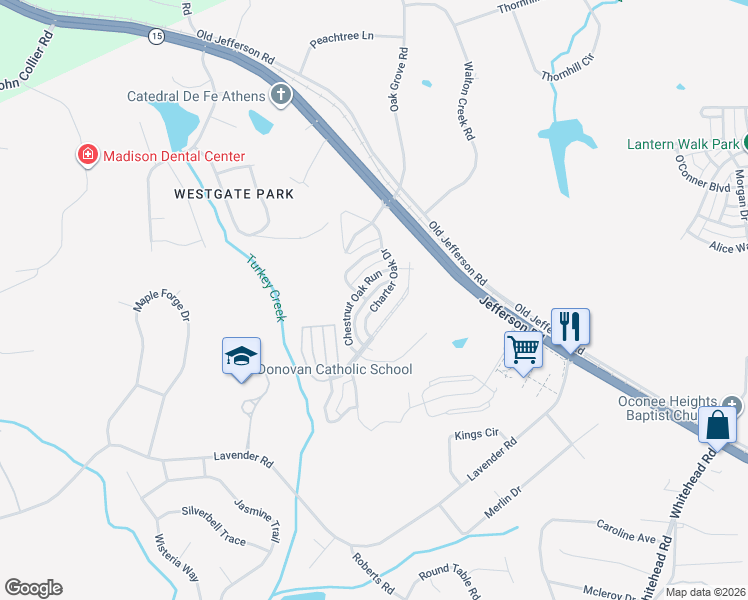 map of restaurants, bars, coffee shops, grocery stores, and more near 87 Charter Oak Drive in Athens