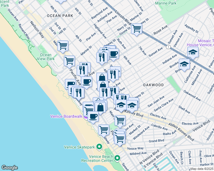 map of restaurants, bars, coffee shops, grocery stores, and more near 295 Vernon Avenue in Los Angeles