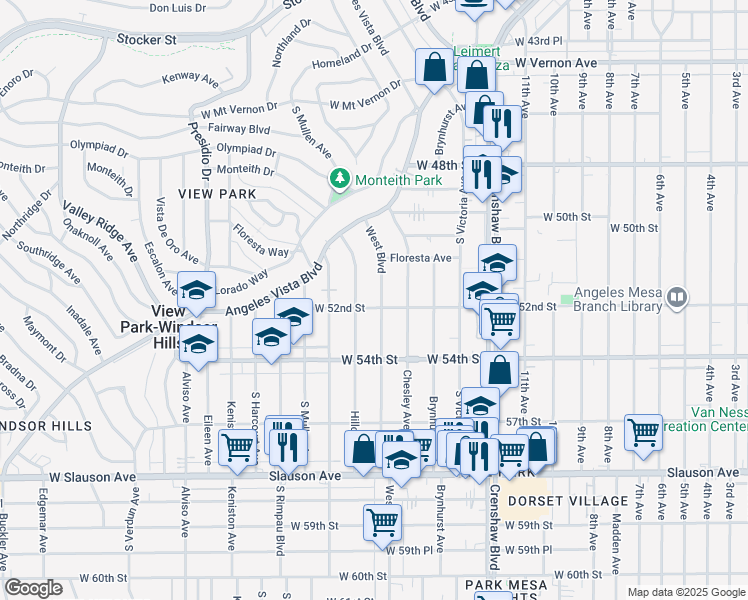 map of restaurants, bars, coffee shops, grocery stores, and more near 5151 West Boulevard in Los Angeles