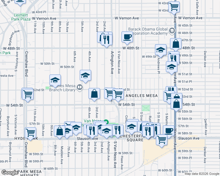 map of restaurants, bars, coffee shops, grocery stores, and more near 5157 Arlington Avenue in Los Angeles