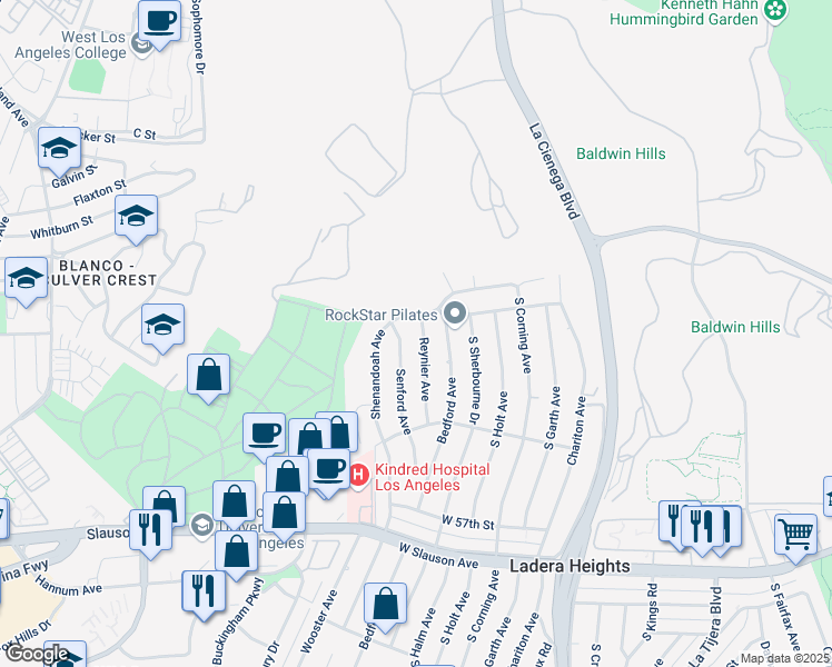 map of restaurants, bars, coffee shops, grocery stores, and more near 5137 Reynier Avenue in Los Angeles