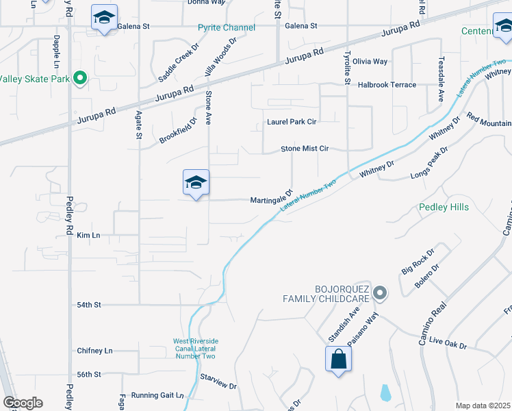 map of restaurants, bars, coffee shops, grocery stores, and more near 8134 Martingale Drive in Riverside