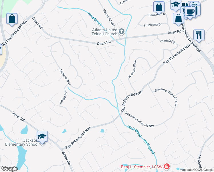 map of restaurants, bars, coffee shops, grocery stores, and more near 900 Wolf Springs Cove in Lawrenceville