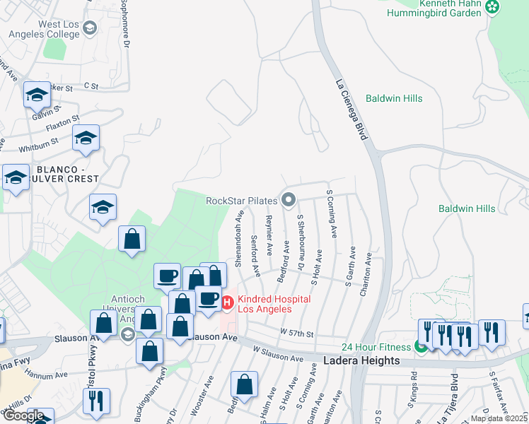 map of restaurants, bars, coffee shops, grocery stores, and more near 5137 Reynier Avenue in Los Angeles