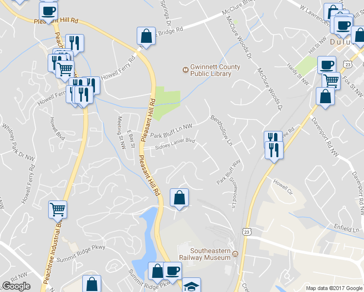map of restaurants, bars, coffee shops, grocery stores, and more near 3621 Stedman Place in Duluth