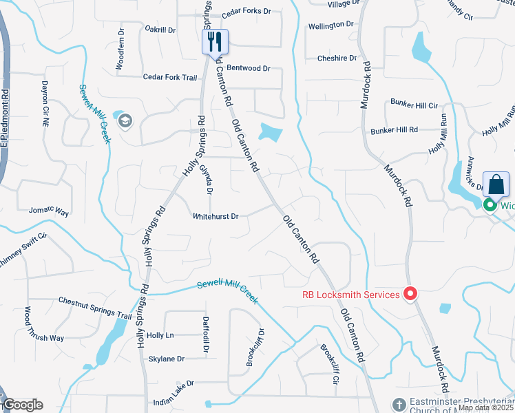 map of restaurants, bars, coffee shops, grocery stores, and more near 2755 Whitehurst Drive in Marietta