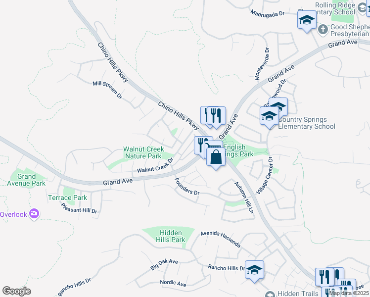 map of restaurants, bars, coffee shops, grocery stores, and more near 2048 Villa Del Lago Drive in Chino Hills
