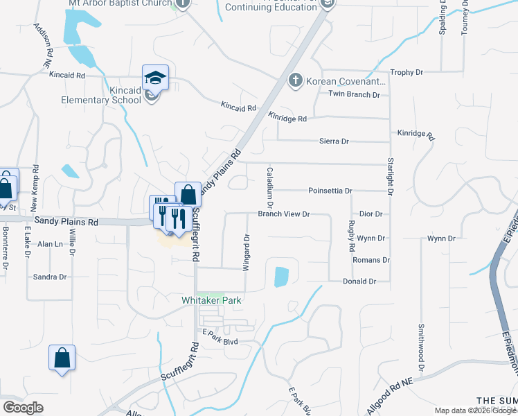 map of restaurants, bars, coffee shops, grocery stores, and more near 2180 Carefree Circle in Marietta