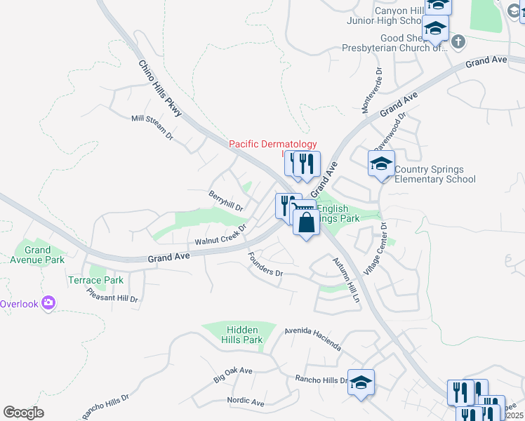 map of restaurants, bars, coffee shops, grocery stores, and more near 2048 Villa Del Lago Drive in Chino Hills