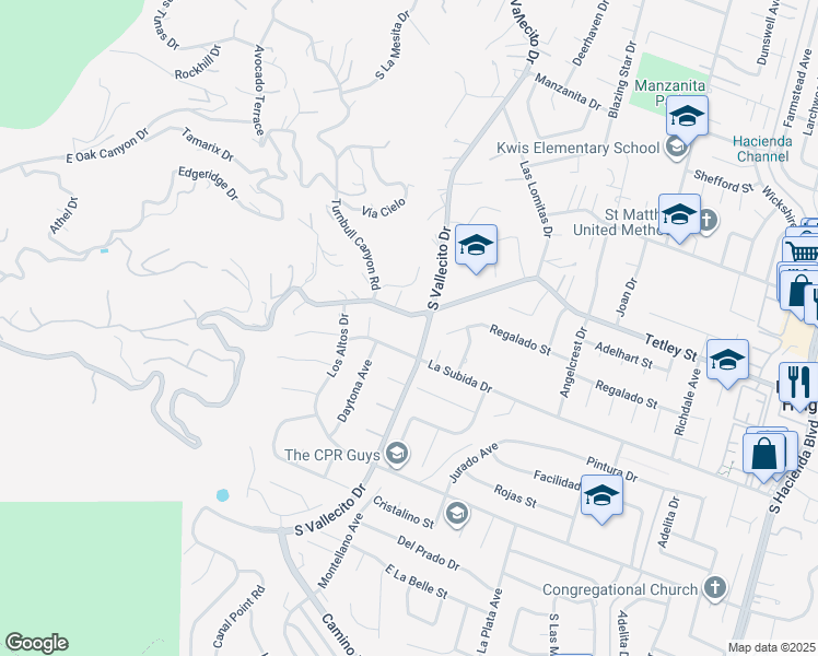 map of restaurants, bars, coffee shops, grocery stores, and more near 2503 Las Lomitas Drive in Hacienda Heights
