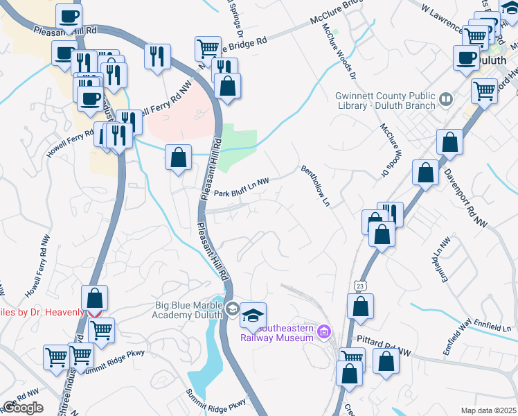 map of restaurants, bars, coffee shops, grocery stores, and more near 3621 Stedman Place in Duluth