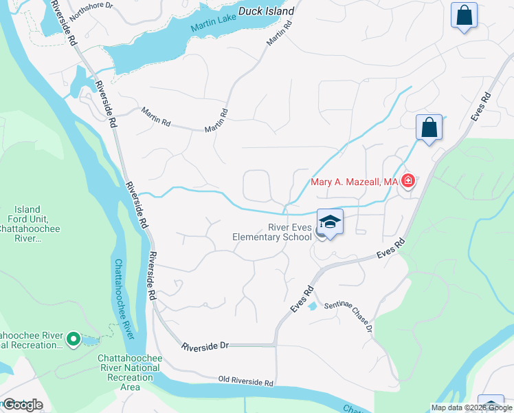 map of restaurants, bars, coffee shops, grocery stores, and more near 1625 Northcliff Trce in Roswell