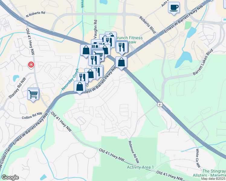 map of restaurants, bars, coffee shops, grocery stores, and more near 1839 Willow Branch Lane in Kennesaw