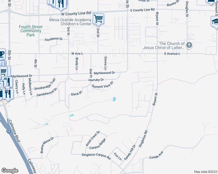 map of restaurants, bars, coffee shops, grocery stores, and more near 171 Summit View Drive in Calimesa