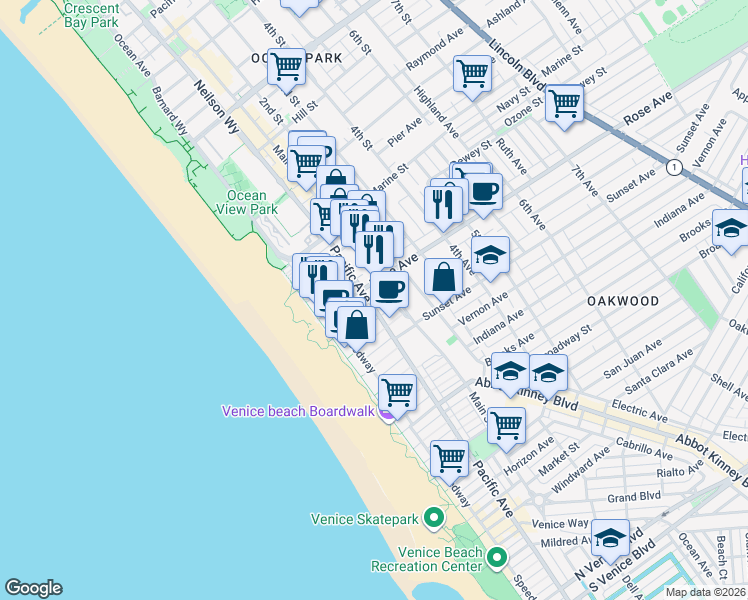 map of restaurants, bars, coffee shops, grocery stores, and more near 101 Dudley Avenue in Los Angeles