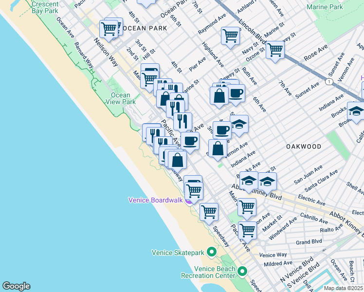 map of restaurants, bars, coffee shops, grocery stores, and more near 101 Dudley Avenue in Los Angeles