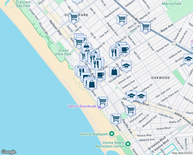 map of restaurants, bars, coffee shops, grocery stores, and more near 101 Dudley Avenue in Los Angeles