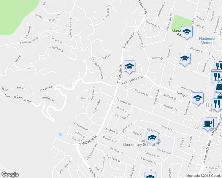 map of restaurants, bars, coffee shops, grocery stores, and more near in City of Industry