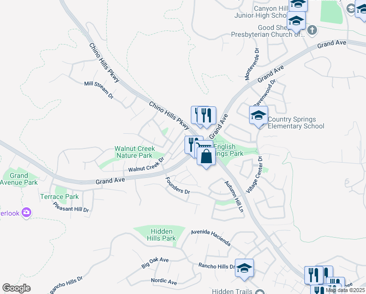 map of restaurants, bars, coffee shops, grocery stores, and more near 2074 Lake Shore Drive in Chino Hills