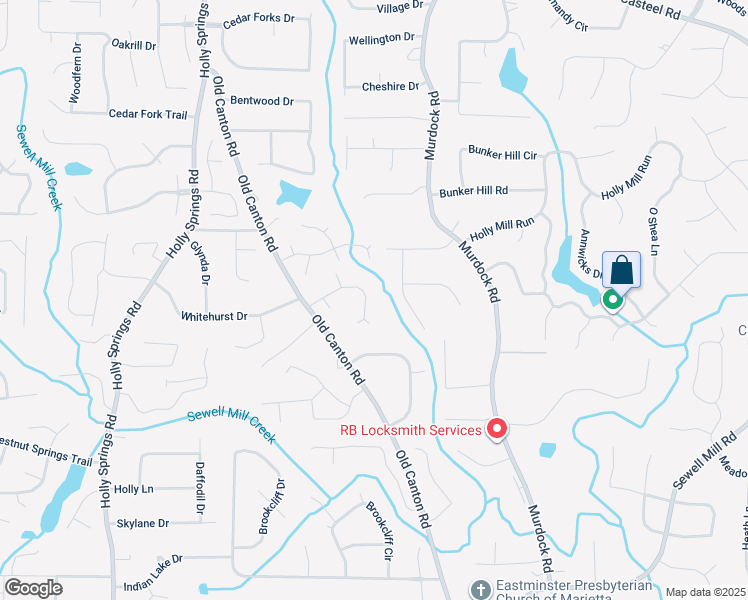 map of restaurants, bars, coffee shops, grocery stores, and more near 2879 Wynfair Drive in Marietta