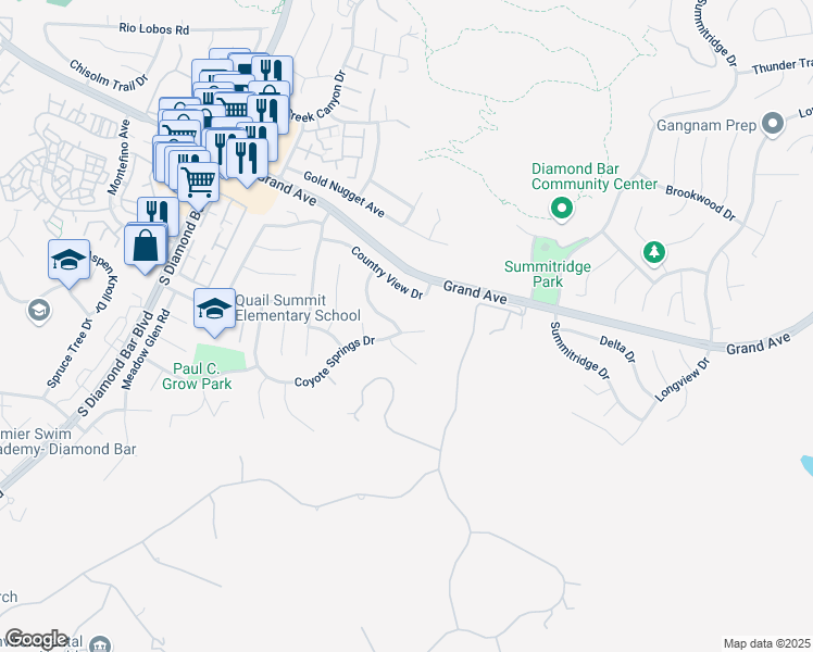 map of restaurants, bars, coffee shops, grocery stores, and more near 1594 Deer Crossing Drive in Diamond Bar