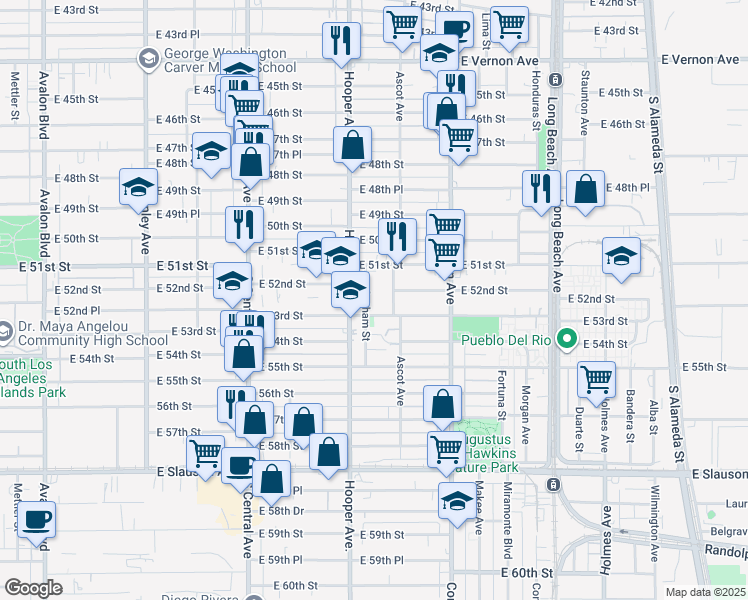 map of restaurants, bars, coffee shops, grocery stores, and more near 5218 Latham Street in Los Angeles