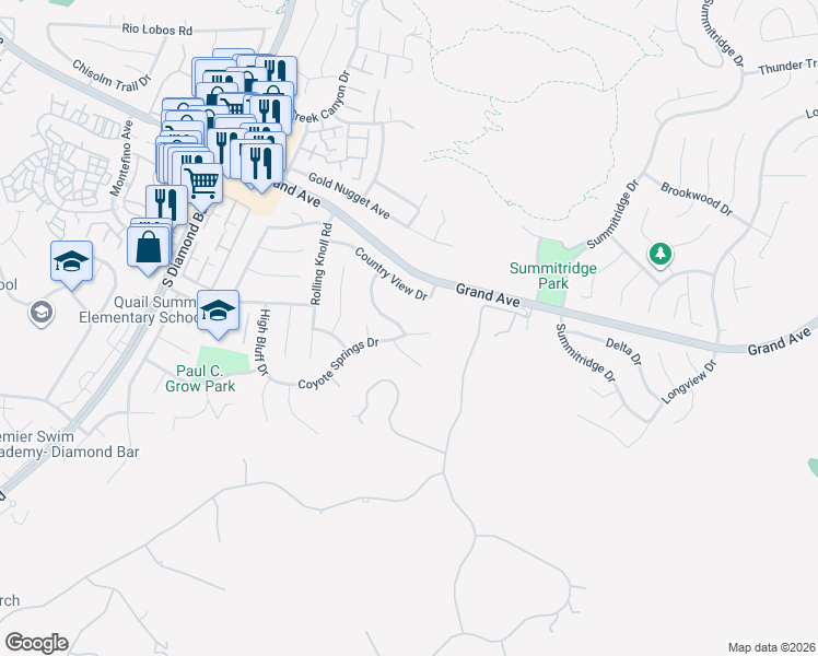 map of restaurants, bars, coffee shops, grocery stores, and more near 1594 Deer Crossing Drive in Diamond Bar