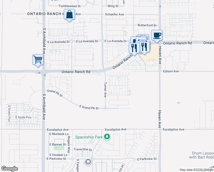 map of restaurants, bars, coffee shops, grocery stores, and more near 4270 South Bryce Canyon Trail in Ontario