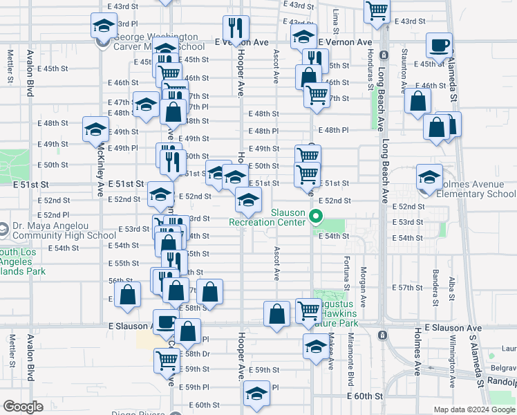 map of restaurants, bars, coffee shops, grocery stores, and more near 5120 Latham Street in Los Angeles