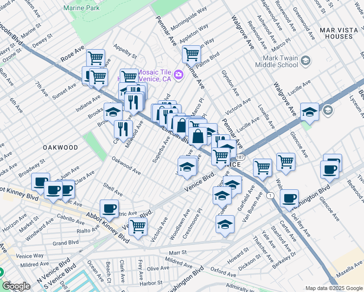 map of restaurants, bars, coffee shops, grocery stores, and more near in Los Angeles