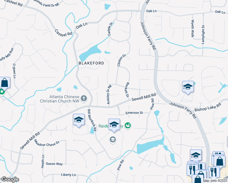 map of restaurants, bars, coffee shops, grocery stores, and more near 3783 Ardsley Court Northeast in Marietta
