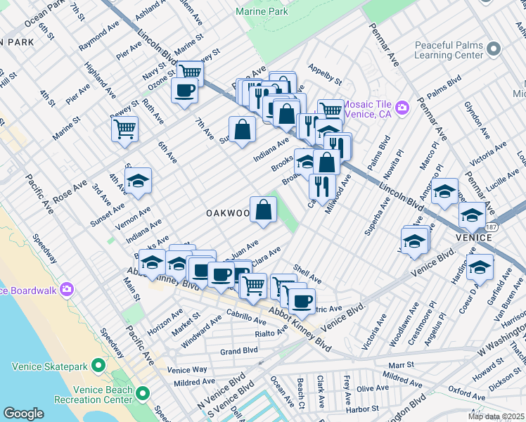 map of restaurants, bars, coffee shops, grocery stores, and more near in Los Angeles