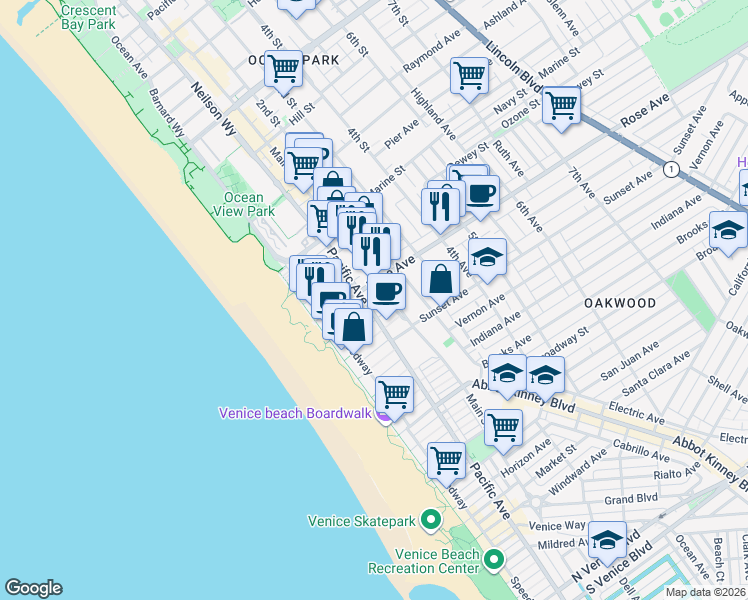 map of restaurants, bars, coffee shops, grocery stores, and more near 109 Dudley Avenue in Los Angeles