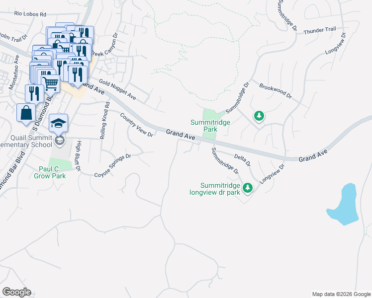 map of restaurants, bars, coffee shops, grocery stores, and more near 24030 Shotgun Lane in Diamond Bar