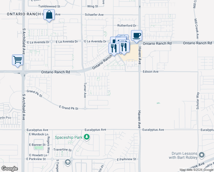 map of restaurants, bars, coffee shops, grocery stores, and more near South Glacier Trail in Ontario