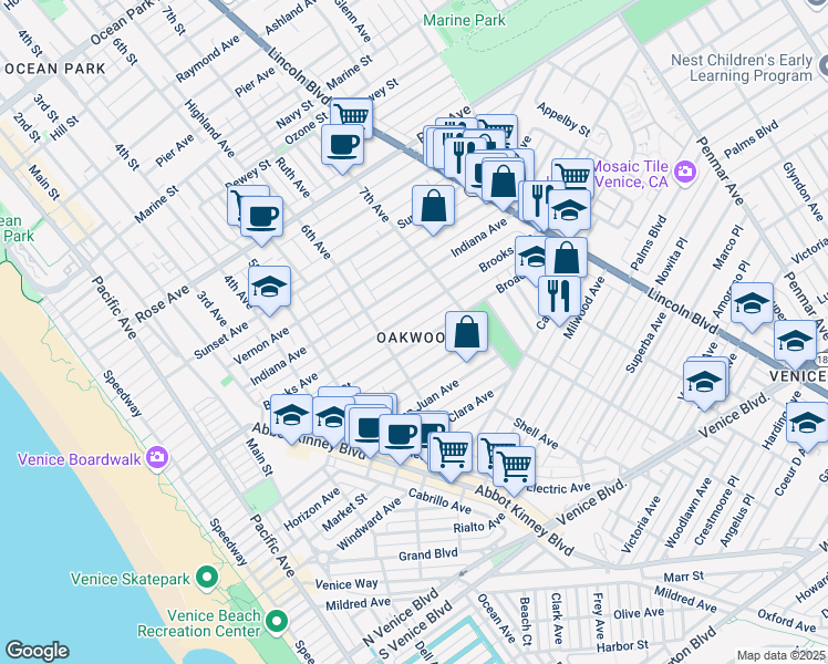 map of restaurants, bars, coffee shops, grocery stores, and more near 636 Brooks Court in Los Angeles