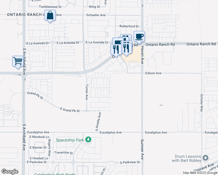 map of restaurants, bars, coffee shops, grocery stores, and more near 4285 South Glacier Trail in Ontario