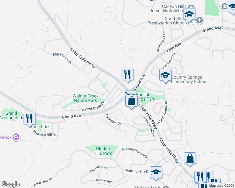 map of restaurants, bars, coffee shops, grocery stores, and more near 2084 Villa Del Lago Drive in Chino Hills
