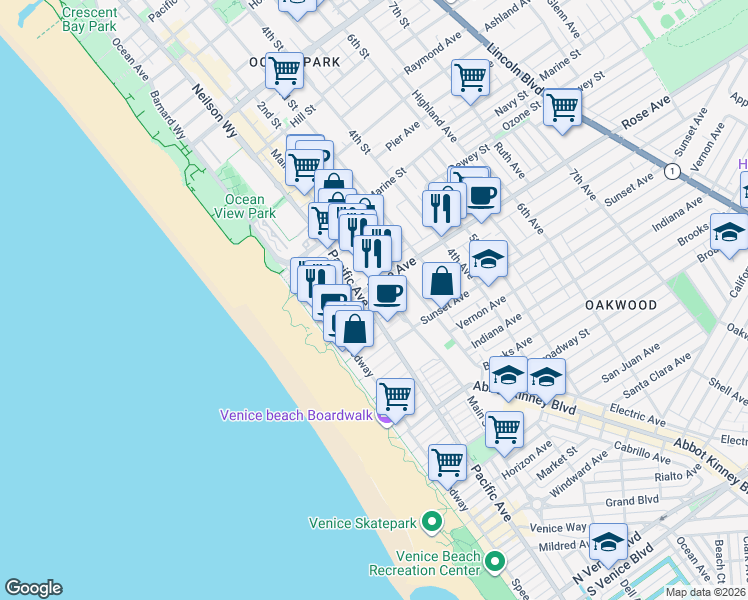 map of restaurants, bars, coffee shops, grocery stores, and more near 109 Dudley Avenue in Los Angeles