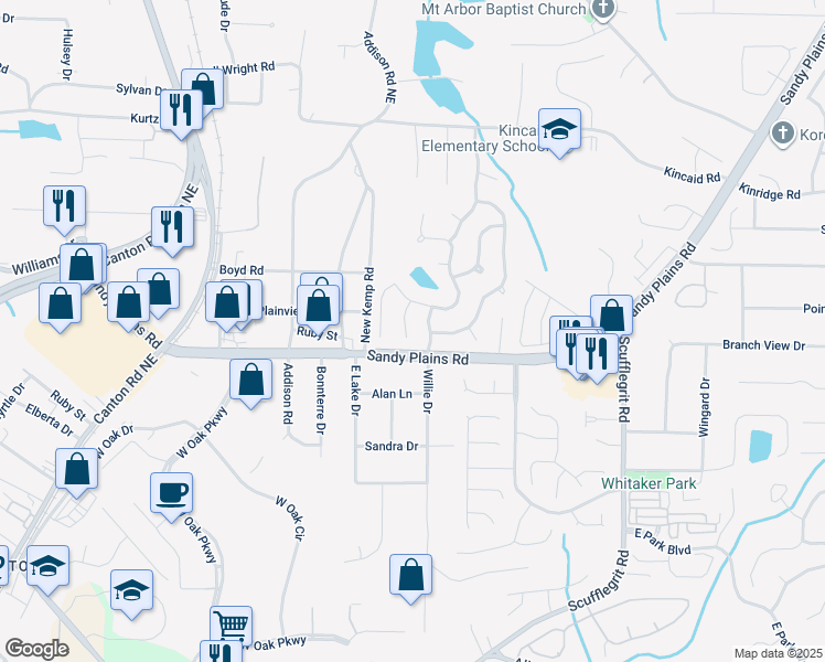 map of restaurants, bars, coffee shops, grocery stores, and more near 1712 Bonnabel Trace Northeast in Marietta