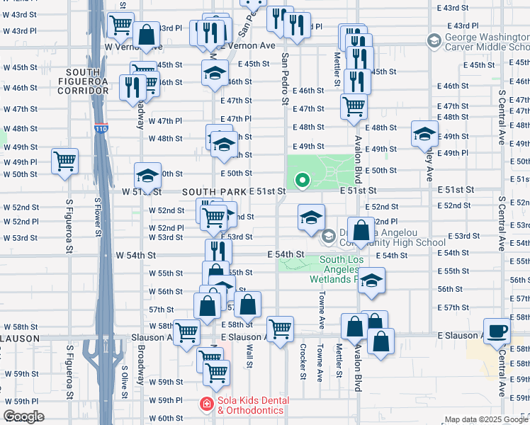 map of restaurants, bars, coffee shops, grocery stores, and more near in Los Angeles