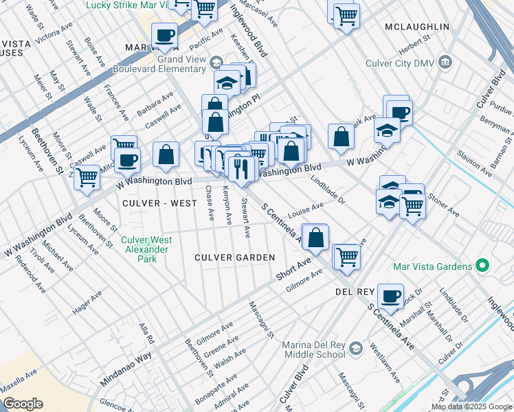map of restaurants, bars, coffee shops, grocery stores, and more near 4227 South Centinela Avenue in Los Angeles