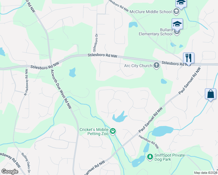 map of restaurants, bars, coffee shops, grocery stores, and more near 3912 Halisport Drive Northwest in Kennesaw