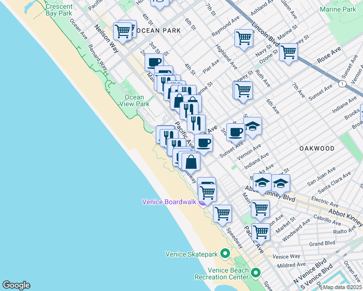 map of restaurants, bars, coffee shops, grocery stores, and more near 59 Ozone Court in Los Angeles