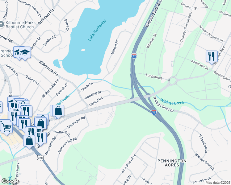 map of restaurants, bars, coffee shops, grocery stores, and more near 107 Downing Street in Columbia