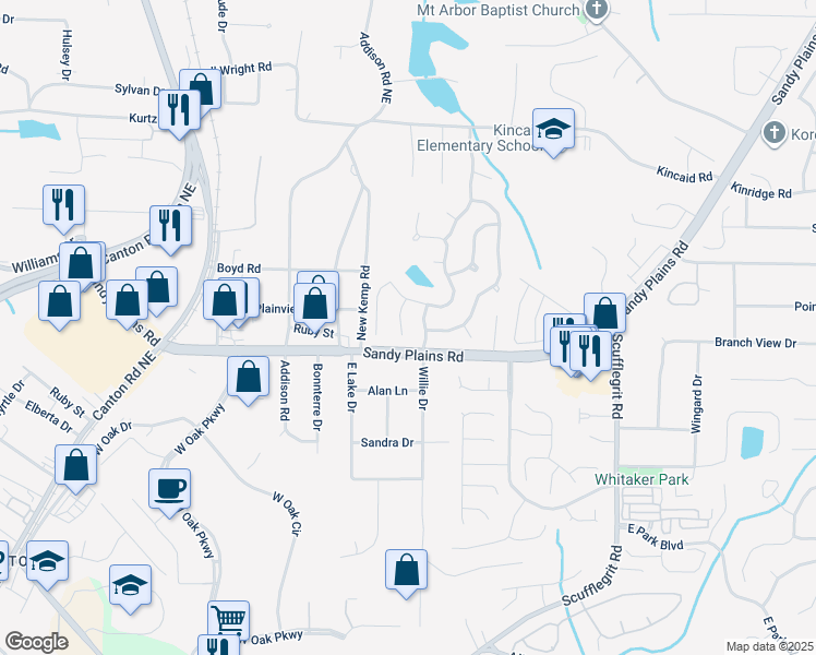 map of restaurants, bars, coffee shops, grocery stores, and more near 1712 Bonnabel Trace Northeast in Marietta